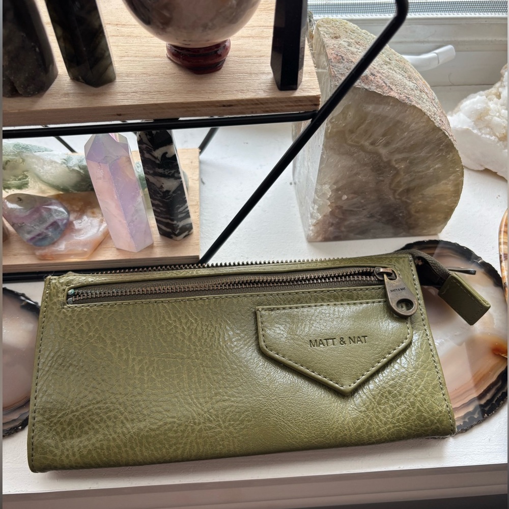 Matt & Nat Green Wallets with Structured Design and Metallic Accents
